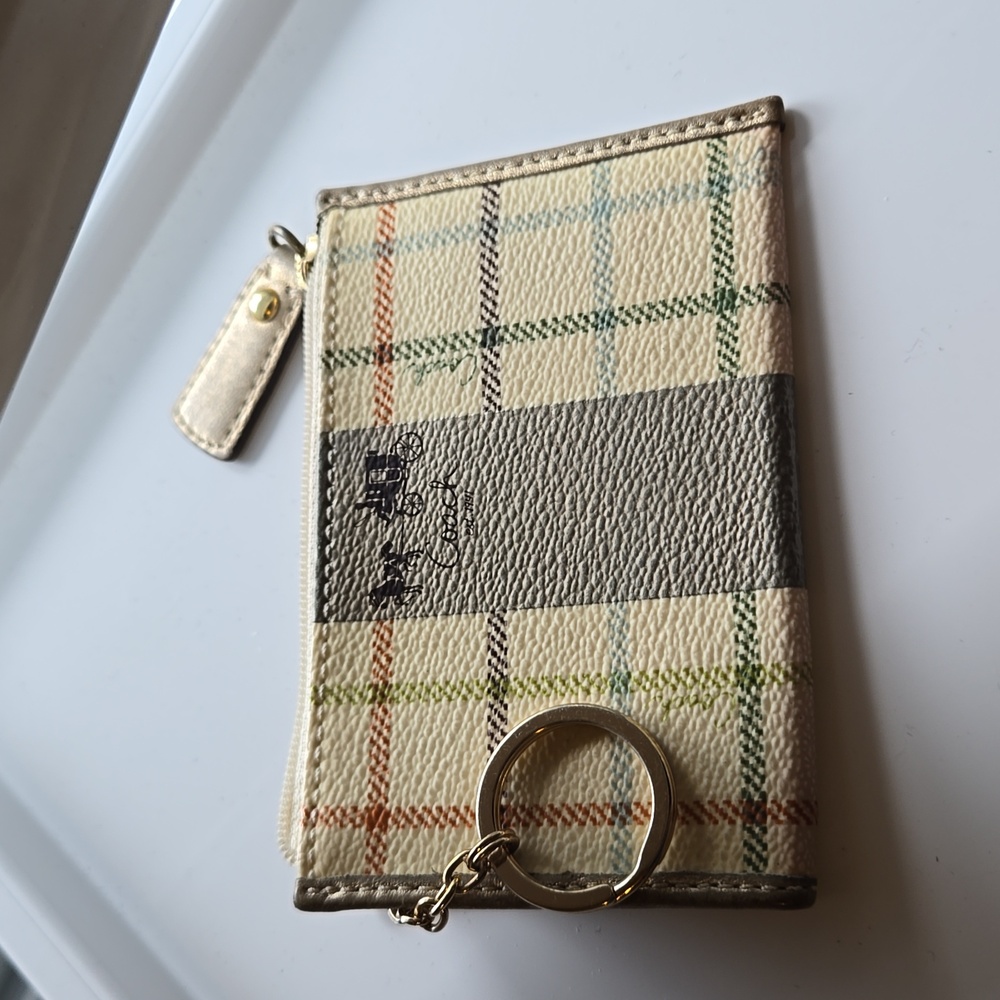 Coach Wallet Coin Purse Wallet Gold multicolor Plaid Zip key ring